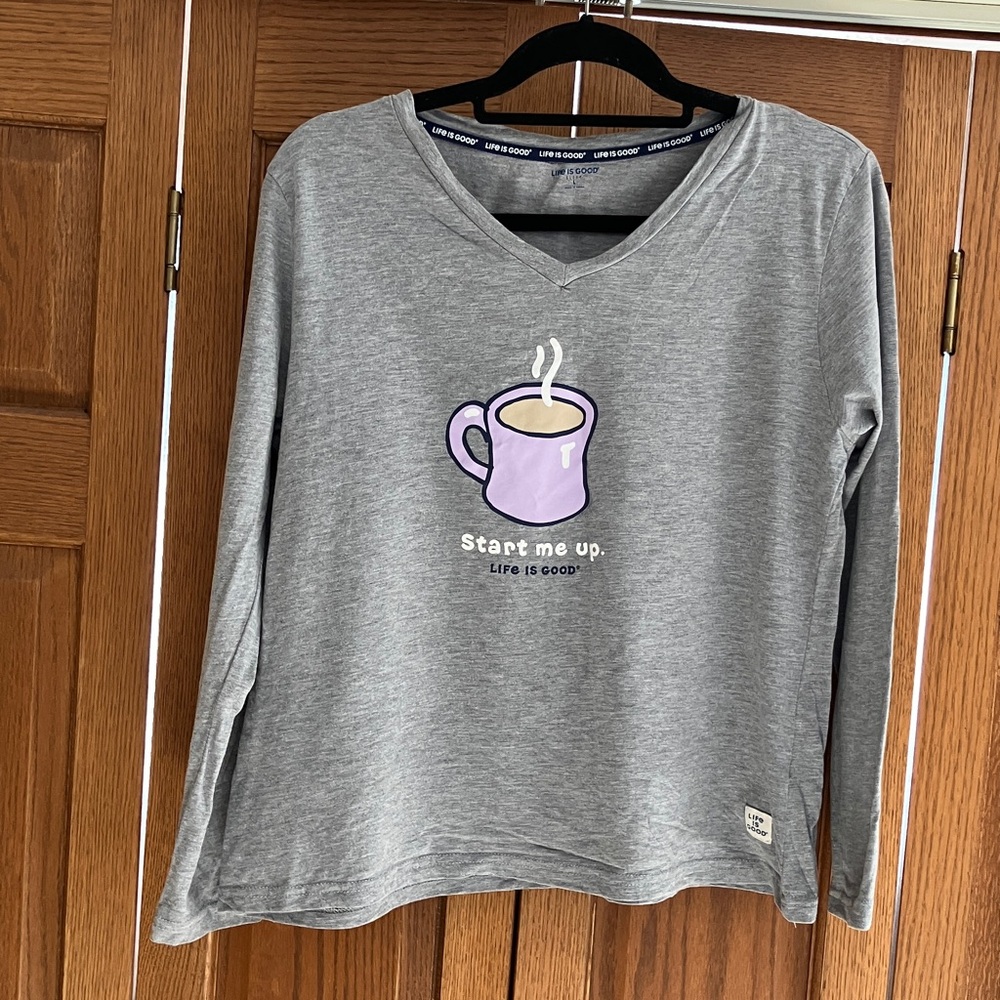 ☕ Life is Good “Start Me Up” Coffee Long Sleeve Tee large